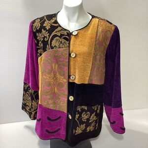 Indigo Moon Multicolor Textured Lagenlook Jacket Carpet Bag Blazer 1X